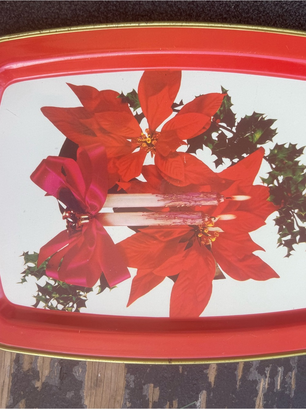 Holiday Poinsettia Serving Tray - Red